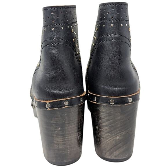 Burberry Black Studded Leather Lace-Up Booties 41 Red Made in Italy Wooden Heel - Picture 6 of 7